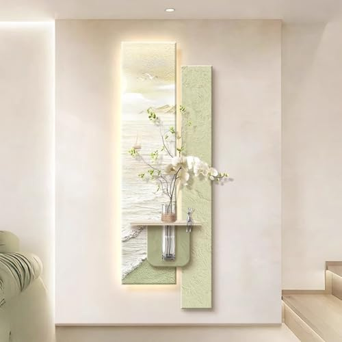 wihgony Decoración de pared con textura LED 3D con estante y jarrón, enchufe y sensor de movimiento, decoración de pared de paisaje de arenisca para sala de estar, dormitorio, entrada (B, 35 x 100 cm)