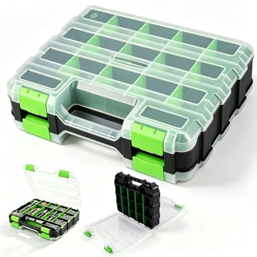 Caja de clasificación de tornillos de doble cara con separadores extraíbles (verde)