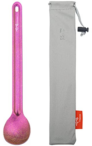 TiTo Titanium Long Handle Spork and Spoon Eco-Friendly Ultralight Portabale Flatware for Outdoor Camping Backpacking Hiking Travel Picnic Tableware with Bag(Rose Spoon)