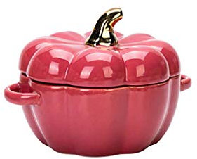 JLWM Zucca Zuppiera con 2 Maniglie, Zuppiere con Maniglie E Coperchio in Ceramica Porcellana Forno Microonde Cucina per Frutta Insalata Dolce-rosso-400ML