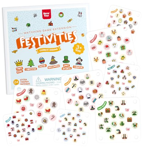 Nene Toys Ladybug’s Memory Game Extension with 24 Extra Holiday-Themed Patterns – Additional Memory Cards for Christmas, Three Kings, Easter, Halloween, Carnival and More - Train Vocabulary