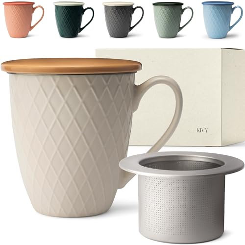 KIVY Taza de té grande con tapa y colador – 650 ml – XXL Taza grande – Taza de té con colador – Taza grande – Taza grande – Taza con tapa – Taza de té – Tazas de té – Taza grande XXL – Tazas de té