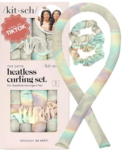 Kitsch Satin Heatless Curling Set - Overnight Hair Curlers to Sleep in, Heatless Curls, Heatless Hair Curler Overnight Curls, Heatless Curling Rod Headband, No Heat Soft Curlers, Hair Rollers - Aura