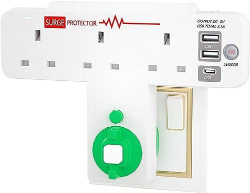 Aninbo Multi Plug Adaptor with 3 USB ports, plug extender upside down extension plug with 90 or 180 degree, with night light dusk to dawn, USB plug with surge protector for Home Office Kitchen