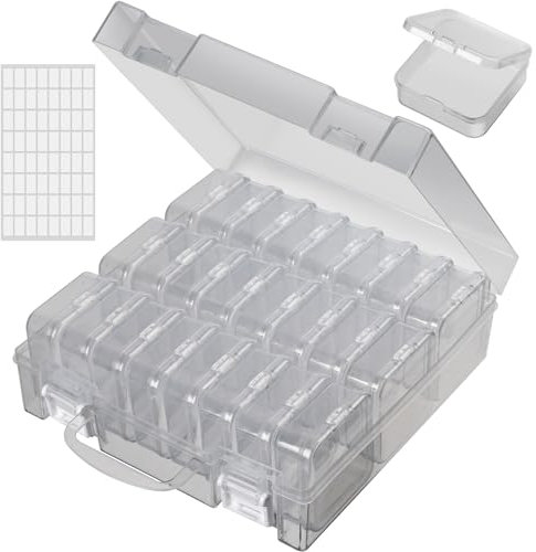 JIZIYRUO 24 Grids Bead Storage Organizer Boxes, Diamond Art Storage Boxes, Small Craft Storage Containers with Hinged Lid for Beads Seeds Rhinestones Crafts and Small Items (1 Pack)