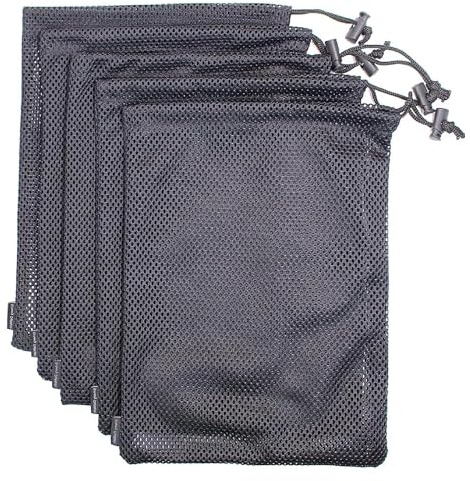 AMYXIYUAN 5Pcs Nylon Sack Durable Net Bag Black Mesh Bag Multi-Functional Drawstring Mesh Bags Polyester Drawstring Net Bags