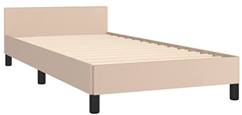 Tino Tech Polsterbett Betten Schlafzimmerbett Bett Bed Einzelbett Bettrahmen Jugendbett Bettgestell mit Kopfteil Cappuccino-Braun 80x200 cm Kunstleder