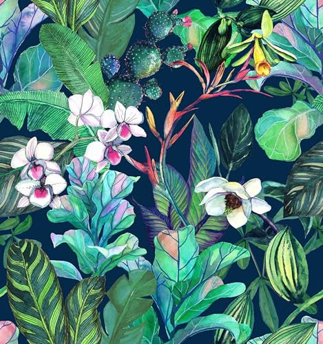 Selbstklebende Grüne Blätter und Blumen Tapete, Verdicken 44.5CM*300CM Blätter Wasserdicht Möbelfolie Wandtapete Mehrzwecktapete DIY Abnehmbare Wandschutzfolie für Wohnzimmer Schlafzimmer Küche