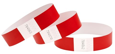 CINTAPUNTO Braccialetti carta eventi - 500 pezzi - identificativi colorati tipo Tyvek Bracciali di carta impermeabili - braccialetto discoteche - per feste festival con chiusura adesiva - rosso