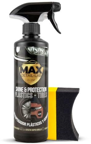 MAX DETAIL-LAB - Shine & Protection - Renovador Plasticos Coche, Restaurador Hidratador Abrillantador Neumaticos Gomas, Reparador Rejuvenecedor, Kit Limpieza Detailing Car Profesional Moto, 500ml