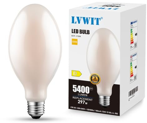 LVWIT E40 Filament Screw Bulb, 38W ED90 Edison Screw, 5400LM, 297W Incandescent Equivalent, Super Bright Garden Gymnasium LED Light, Warm White 2700K