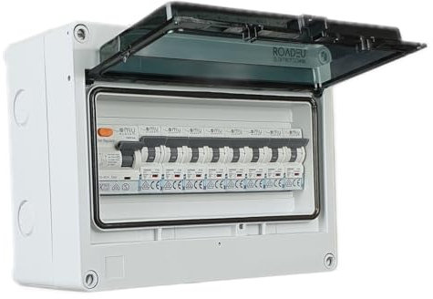 RoadEu - Coffret électrique hermétique IP65 Distributeur de courant 230V 16A - Boîte à Disjoncteurs, Tableau Électrique Équipé d’un Interrupteur Différentiel type A/AC, Disjoncteurs 2P C.