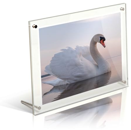 Get Acrylic Photo Frames - 6x4 Modern Certificate/Desktop Photo Frame Clear Acrylic Frameless Display With 4 Corner Posts and 2 Metal Supports 15.2cm x 10.1cm (For Landscape or Portrait)
