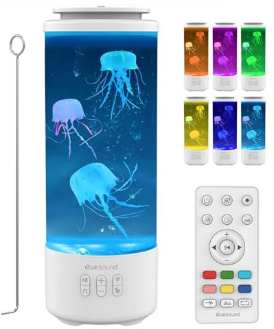 Les-Theresa 32 cm 2,2 L lavalampa med Bluetooth stereo, 7 färger, manetlampa, uppladdningsbarhet, manetljus, för barn, vuxna, heminredning, sovrum, kontor (vit)
