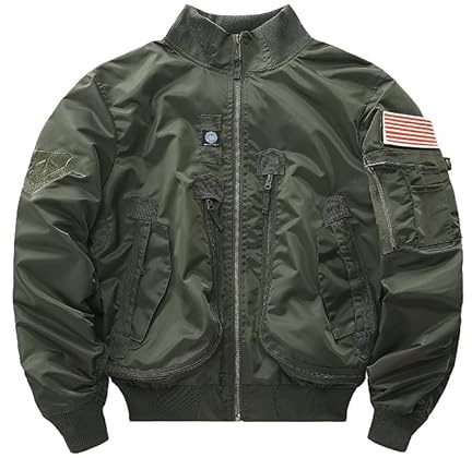 TangDao Chaqueta bomber estlio Aviador para Hombre con Cuello Alto Chaqueta piloto de Invierno entrempo (FR/ES, Letras, XXL, Regular, Regular, Verde militar)