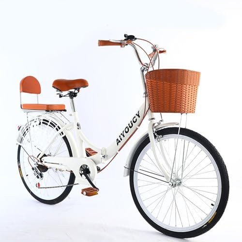 QXIWAOE Bicicleta Plegable de 24 Pulgadas de Acero al Carbono, Bicicleta de Ciudad de Velocidad, portátil, de Carga Ligera, para Damas, Bicicleta de Viaje de Princesa