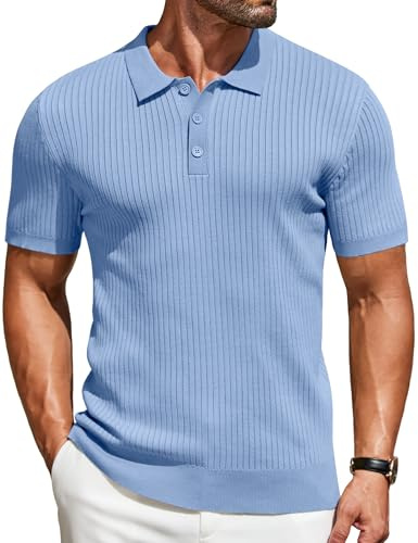 COOFANDY Polo Homme Tricoté à Manches Courtes T-Shirt d'Été Golf Retro Stretch Polo Slim Fit T-Shirt d'Été