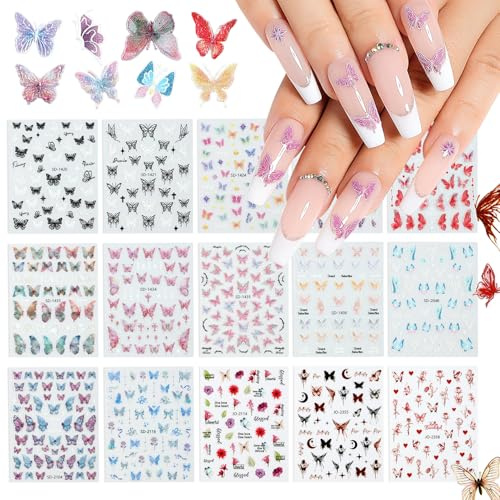 Nicedeco 15 Feuilles Papillon Stickers Ongles Mix Couleurs Autoadhésif Autocollants Ongles Nail Art Décoration 02