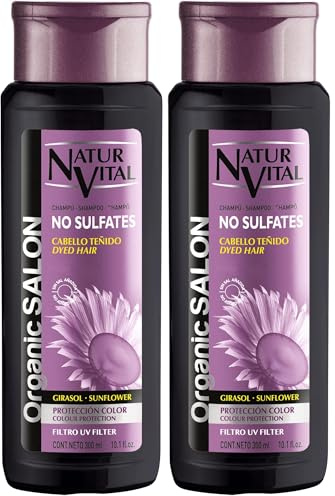 NaturVital - Champú Organic Salon Protección Color, Sin Sullfatos ni Parabenos ni Siliconas, Campú Natural con Keratina Vegetal y Extractos Biológicos, para Pelo Teñido o con Mechas, 300 ml
