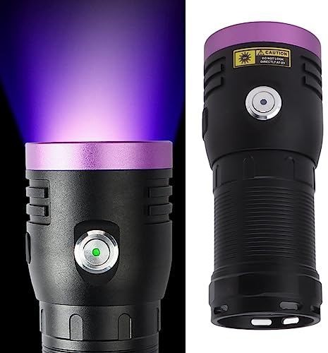 Ghzste Linterna UV de Luz Negra de 80w, 4 Cuentas de Lámparas de 1800MW Recargable de 365 Nm LED UV Linterna para Orina de Mascota con Lente óptica de Filtro Negro, Puerto de Carga USB