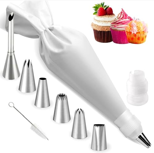 9 Pièces Kit de Douille Patisserie,6 douilles en acier inoxydable adaptateur,Poches à douilles Réutilisable,Outils De Décoration pour Biscuits et Gâteaux,pour décoration de desserts