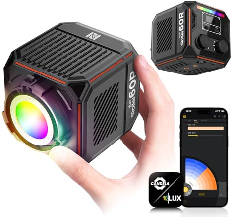 Rollei LUX 60 RGB Cube Led Videoleuchte, 60 W Lichtleistung Dauerlicht Fotografie mit Eingebautem Akku DC/Typ C Aufladung Steuerung per Candela App, Videoleuchte-Licht-Fotografie-Studio-Fotolampe