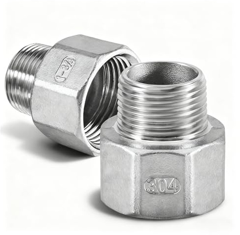 2 stycken 304 rostfritt stål reducerare stycke 3/4 till 1, minskning 9,5 cm yttre gänga till 1 tum innergänga, AG/IG minskning, reducerande nippel AG 3/4 tum x IG 1 tum, gängmontering för oljas gasrör