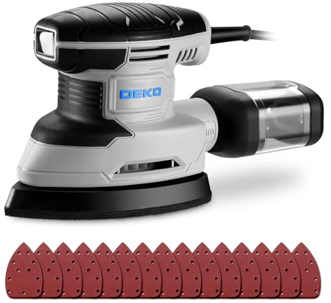 DEKOPRO 180 W elektrisk slipmaskin, 1 3 000 RPM, med 15 ark sandpapper - slipning och polering av trä, gråblå