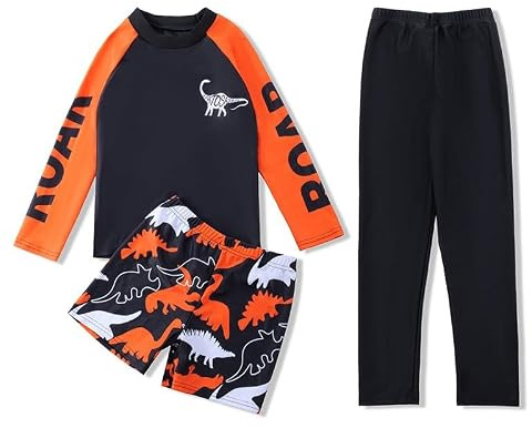 Costume da bagno per bambini e ragazzi, con stampa a dinosauri, per sport acquatici, per lezioni di nuoto, morbido abbigliamento protettivo, set da bagno estivo per vacanze in spiaggia, Colore
