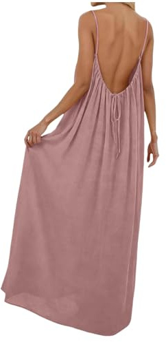 Zuoyue Ärmlös rygglös cami-klänning för kvinnor, ventilerande, baggy rund hals, rygglös klänning, dam, bekväm, enfärgad, sommarklänningar, dam, lätta spaghettiklänningar, sommarklänningar, för