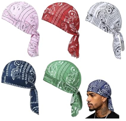 5 pcs Paisley Bandana Cooling Head Scarf Elastic Cycling Sports Cap Headscarf Cap Set Bandana Beanie Motorcycle Pirate Head Wrap Safety Helmet Liner Elastic Fit