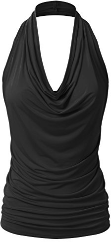 EIMIN Canotta da Donna Casual con Scollo all'Americana Drappeggiato Davanti Sexy Aperto sul Retro (S-3XL), Nero, M