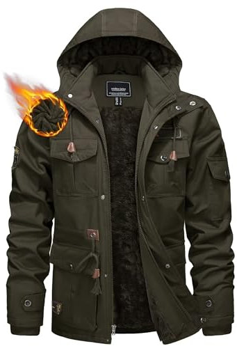 KEFITEVD Winterjacke Herren Warm Fleece Troyer Herren Army Militär Jacke Lange Pilotenjacke Männer Dunkeloliv 2XL