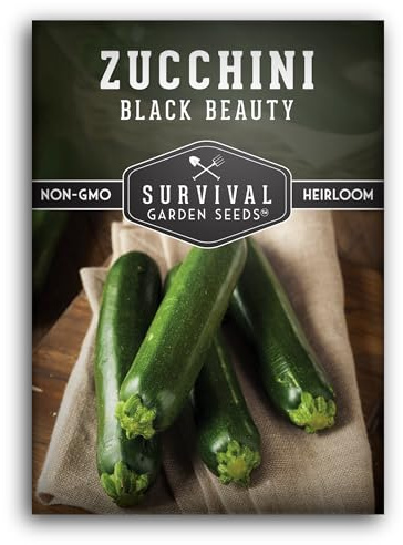 Survival Garden Seeds - Black Beauty Zucchini Seed for Planting - 1 Pack with Instructions to Plant & Grow Dark Green Summer Squash Plants in Your Home Vegetable Garden - Non-GMO Heirloom Variety