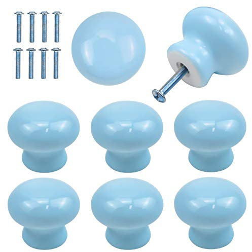 8pcs Boutons Porte pour Enfants, 35 mm D'armoire Ronds, Bleu Céramique de Placard, Poignées Tirage de Meubles avec Vis pour Tiroir, Armoires, Portes Intérieures, Cuisine, Salon
