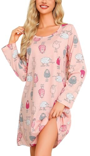 ENJOYNIGHT - Camisa de noche para mujer, manga larga, algodón, vestido de noche impreso, ropa de dormir, XL