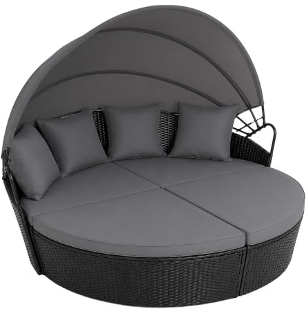 EVRE Bali Day Bed Outdoor Garden Furniture Set With Canopy (Black)
