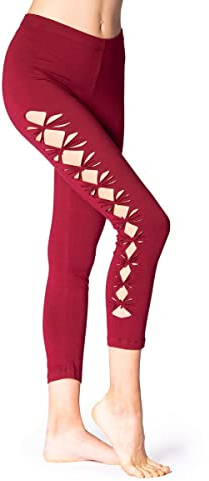 PANASIAM Leggings biologici 'Wati', goa, Psytrance, Alternativa Hippie Donna Legging ¾, in Nepal, Tinta Unita in S, M, L & XL, bordeaux, M