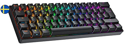 Ranked N60 Nova 60% | Hot Swappable Mekaniskt Speltangentbord | 62 tangenter RGB LED-bakgrundsbelyst för PC/ Mac Gaming | QWERTY ISO SE Svensk Layout ( Svart , Gateron Brown )