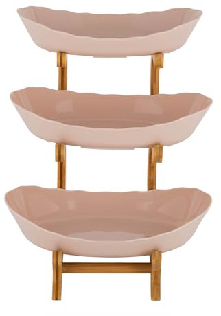 WSIKGHU Obstschalen Obst Etagere 3 Stöckig Obstteller Oval Bambusholz Ständer Obstkorb Bambus Stand Inhaber, Frucht Snack Tortenständer (braun)