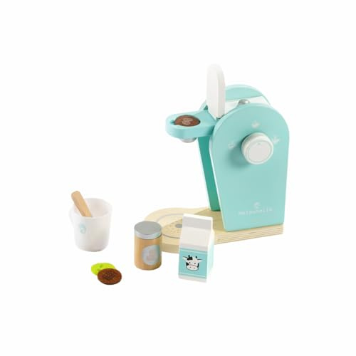 ODS - Maisonelle Nature, la Mia Prima Macchina del Caffè, Giocattolo per Bambini in Legno, con Cialde, Tazzina, Cucchiaino, Latte, 16.2x9x17 cm, Età Consigliata +3 Anni