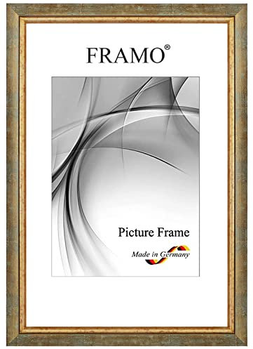FRAMO Barock Bilderrahmen 70 x 100 cm aus Massivholz | Türkis Gold | Farbe/Größe wählbar | Retro Vintage Antik Rahmen N°060