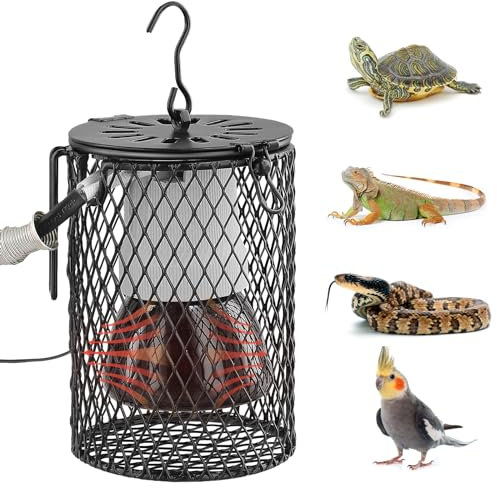 Evoloo Reptiles Ceramic Heating Lamp with Guard,Anti-scalding Lampshade with UK Plug,100W Ceramic Heat Lamps Lampshade Holder,Infrared Reptile Heat Bulb with Anti Hot Bracket Cage for Bearded Dragon