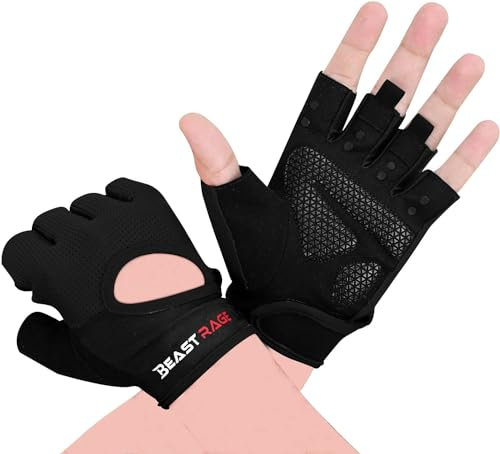 BEAST RAGE Fitness-Handschuhe, atmungsaktiv, für Männer und Frauen, Gewichtheben, Bodybuilding, Fitnessstudio, Training, rutschfest, Crossfit, Krafttraining, Radfahren (SCHWARZ, XL)