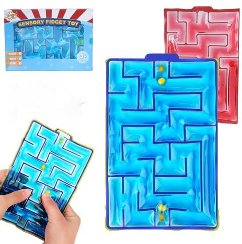JoyJoyful 2 Stück Labyrinth Spiel Sensorik Spielzeug, GelgefüLlte Anti Stress Autismus Spielzeug für Kinder Jugendliche, Fidget Squishy Toy Anxiety ADHD Toys, Beruhigend Bei Stress Angst(Rot & Blau)