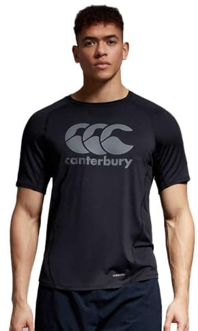 Canterbury Men's Large Logo Superlight T-Shirt | Training Top | Breathable | Quick Drying Technical T-Shirt, Black/Gunmetal Grey, 4XL
