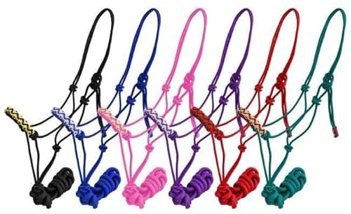 EU Equestrian Braided Nylon Cowboy Knot Rope Halter with Painted Cross & Navajo Design (Pink)