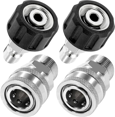 Set med 4 st adapter för högtryckstvättar, snabbanslutningsadapter, M22 14 mm till M22 metrisk montering, rostfritt stål, 5 000 PSI
