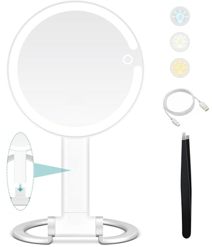 B Beauty Planet sminkspegel med ljus, 1 x / 20 x dubbelsidig förstoringsspegel med ljus, 2 000 mAh uppladdningsbar justerbar 3 färgljus touch brytarkontroll, vikbar lätt för resor