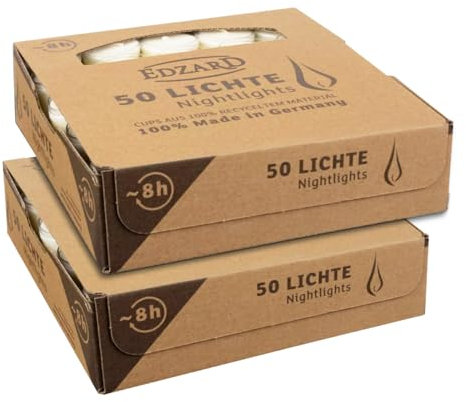 EDZARD 100 lumini bianchi (diametro 38 mm, durata 8 ore) in paraffina, senza profumo – Nightlights, tealight per bicchieri da tè, ideali per la candela permanente Cornelius di Edzard